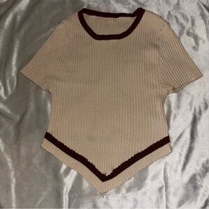 SHEIN Beige Ribbed Top with Brown Accents